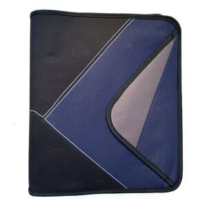 Nylon Fabric 3-Ring Binder Portfolio Zipper Closure Pockets Black Blue School